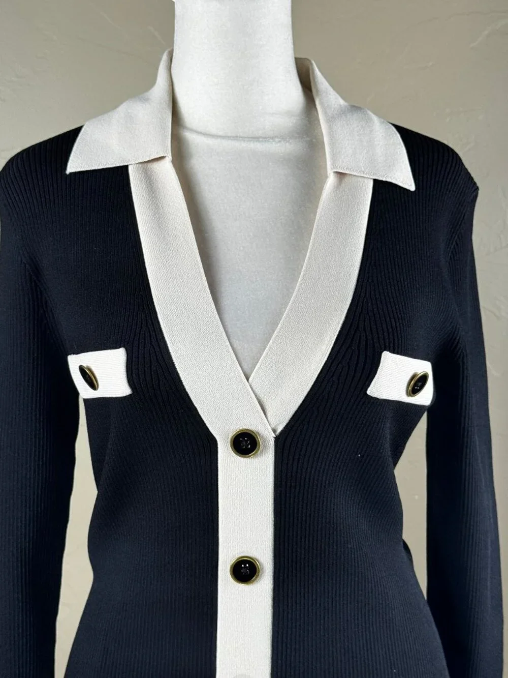 LIke new J. Crew Black & Cream BN155 Knit Dress Size Medium - Picture 9 of 13